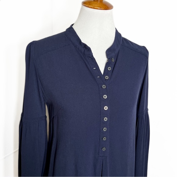 Free People Navy Blue Henley 3/4 Bell Sleeve High Low Tunic Peasant Top - Picture 3 of 15